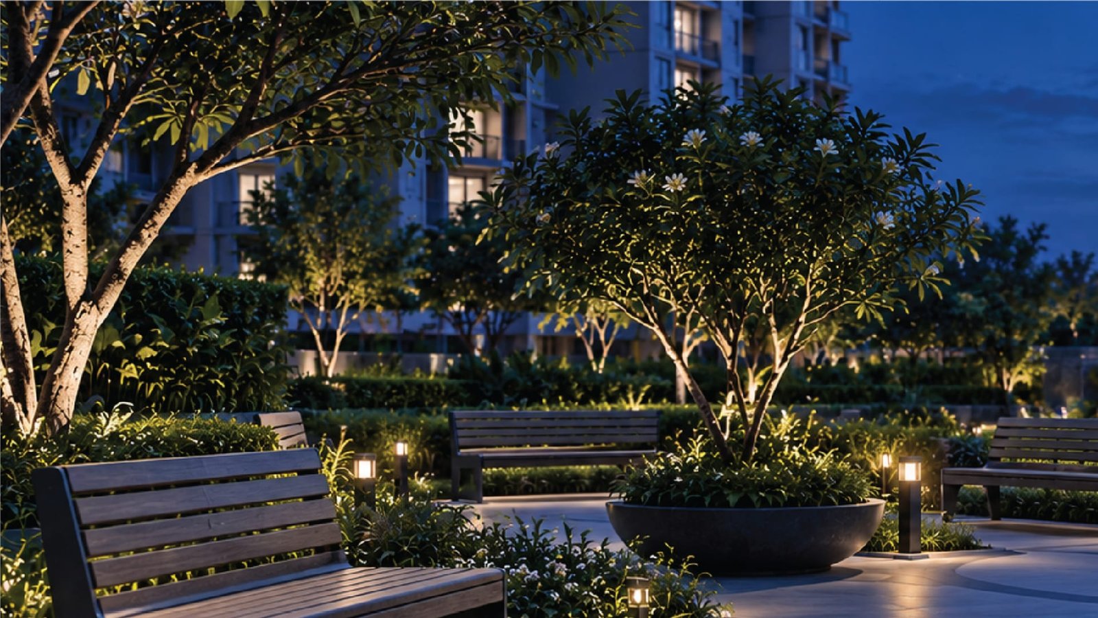 Open deck seating along the garden walk, Royal Green World City