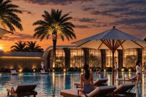 Pool deck and cabanas at the clubhouse, Royal Green World City